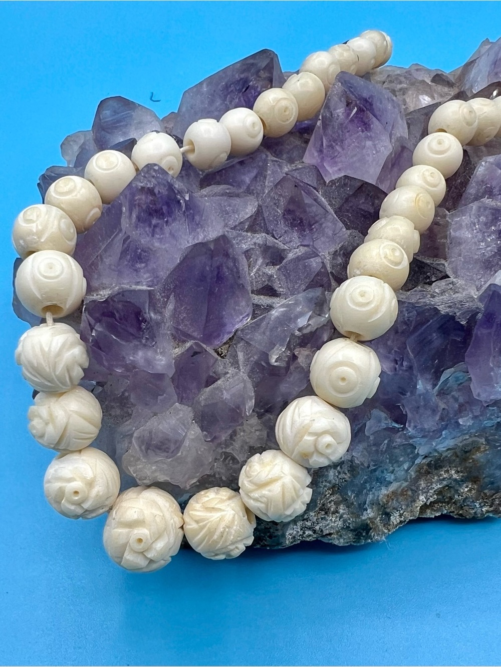 Hand Carved Bone Bead Necklace
